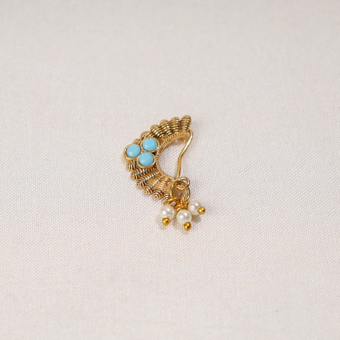 Brass Base Oxidised Antique Gold Finish Maharashtrian Nose Clip-on