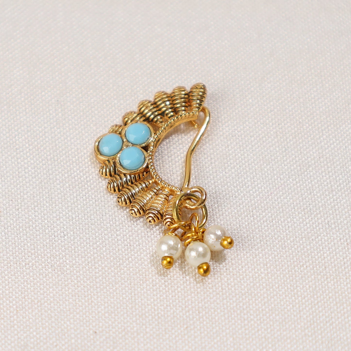 Brass Base Oxidised Antique Gold Finish Maharashtrian Nose Clip-on