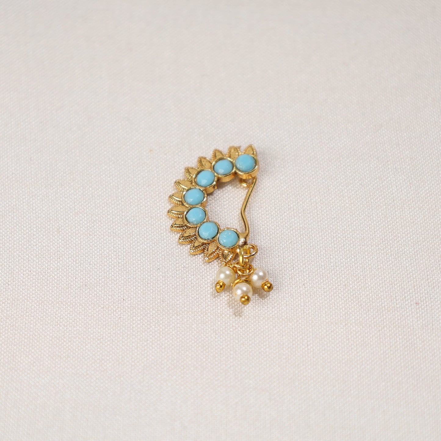 Brass Base Oxidised Antique Gold Finish Maharashtrian Nose Clip-on