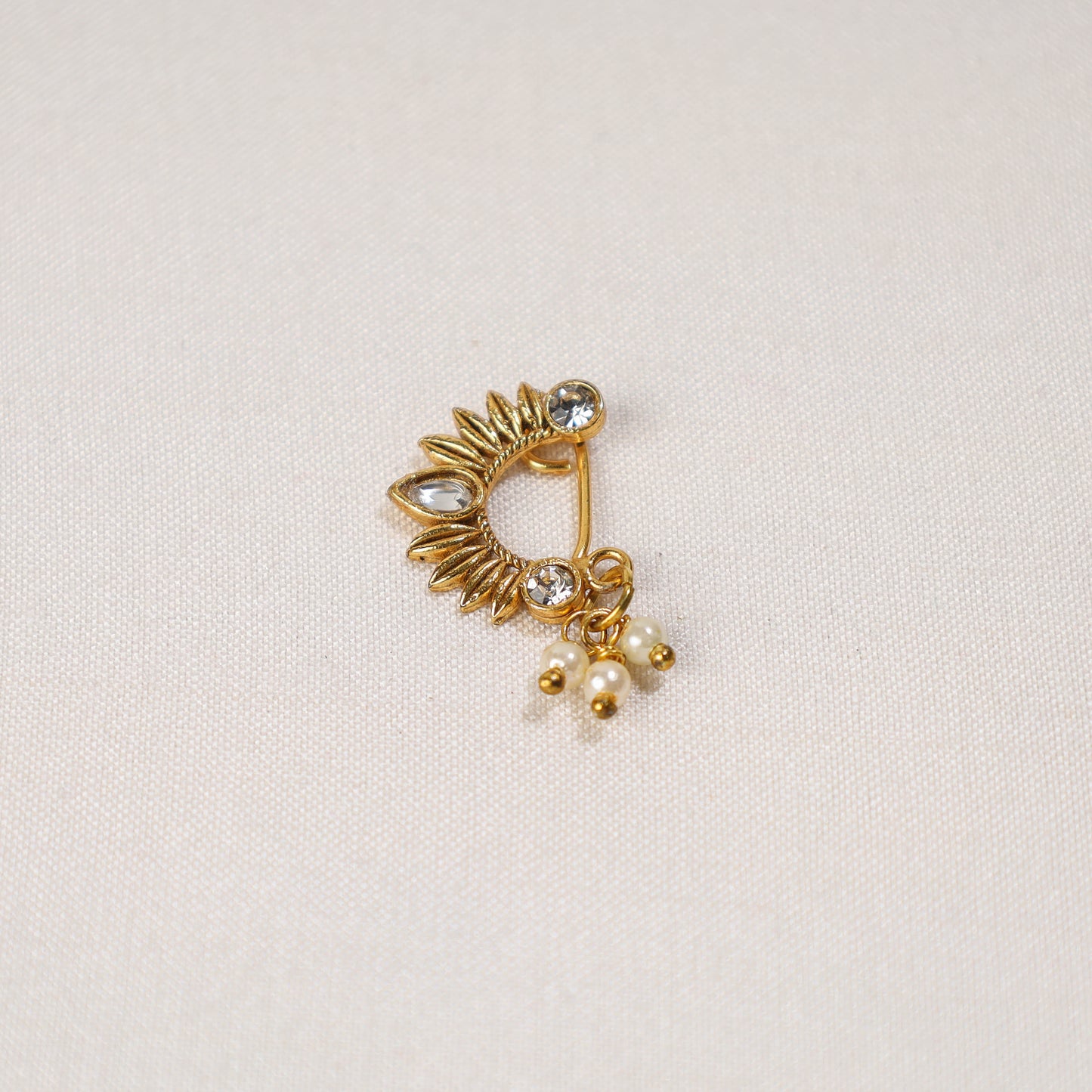 Brass Base Oxidised Antique Gold Finish Maharashtrian Nose Clip-on