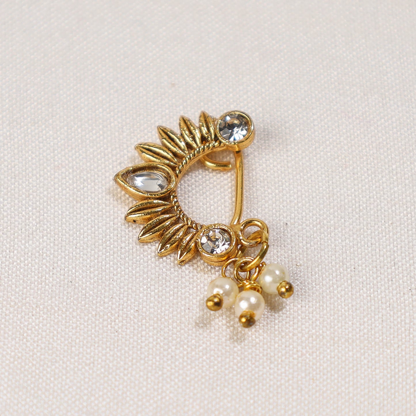 Brass Base Oxidised Antique Gold Finish Maharashtrian Nose Clip-on