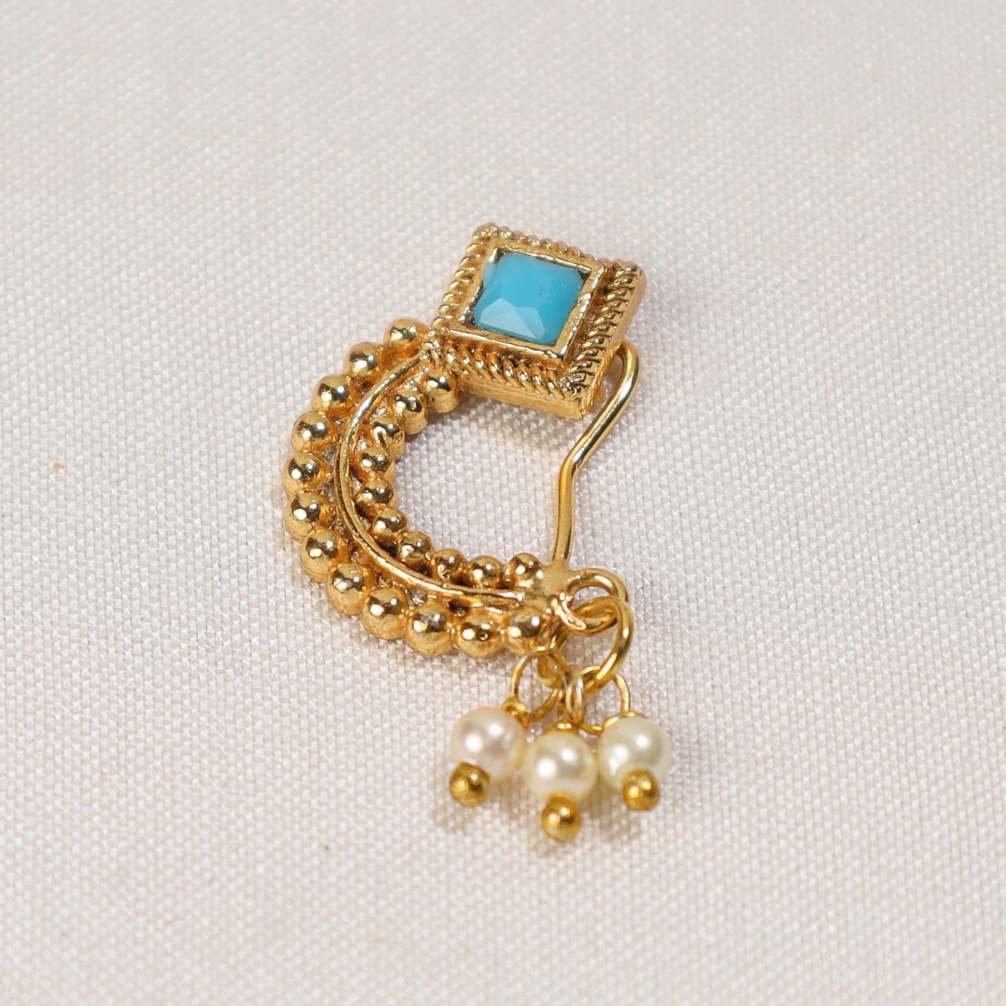 Brass Base Oxidised Antique Gold Finish Maharashtrian Nose Clip-on