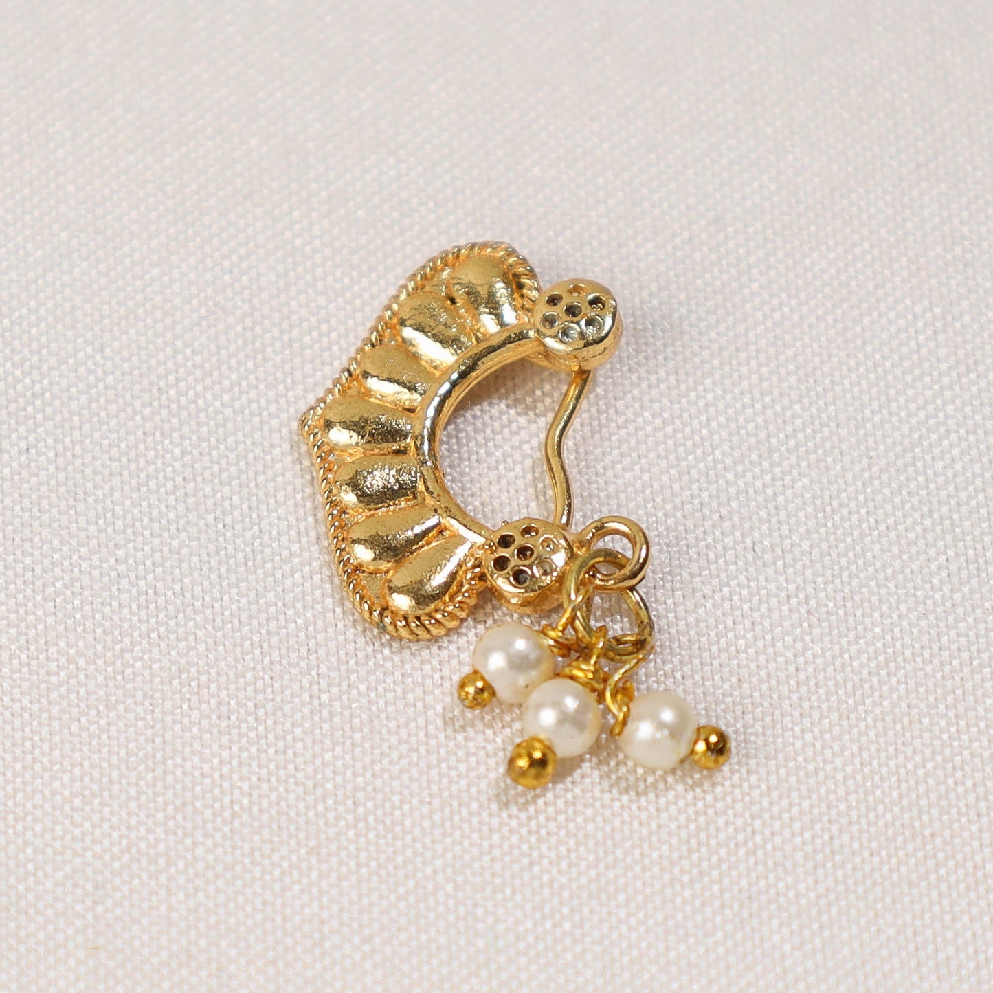Brass Base Oxidised Antique Gold Finish Maharashtrian Nose Clip-on
