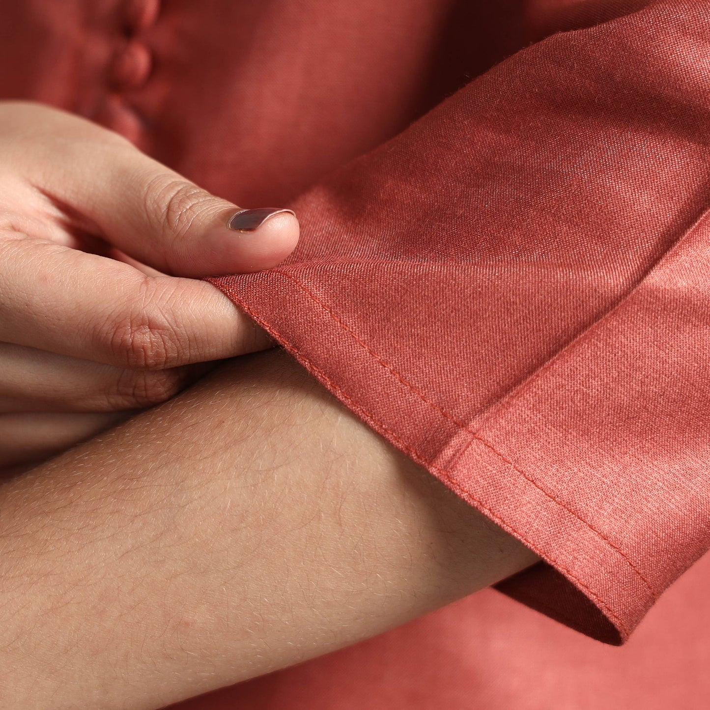 Brick red tussar silk plain kurta - handcrafted