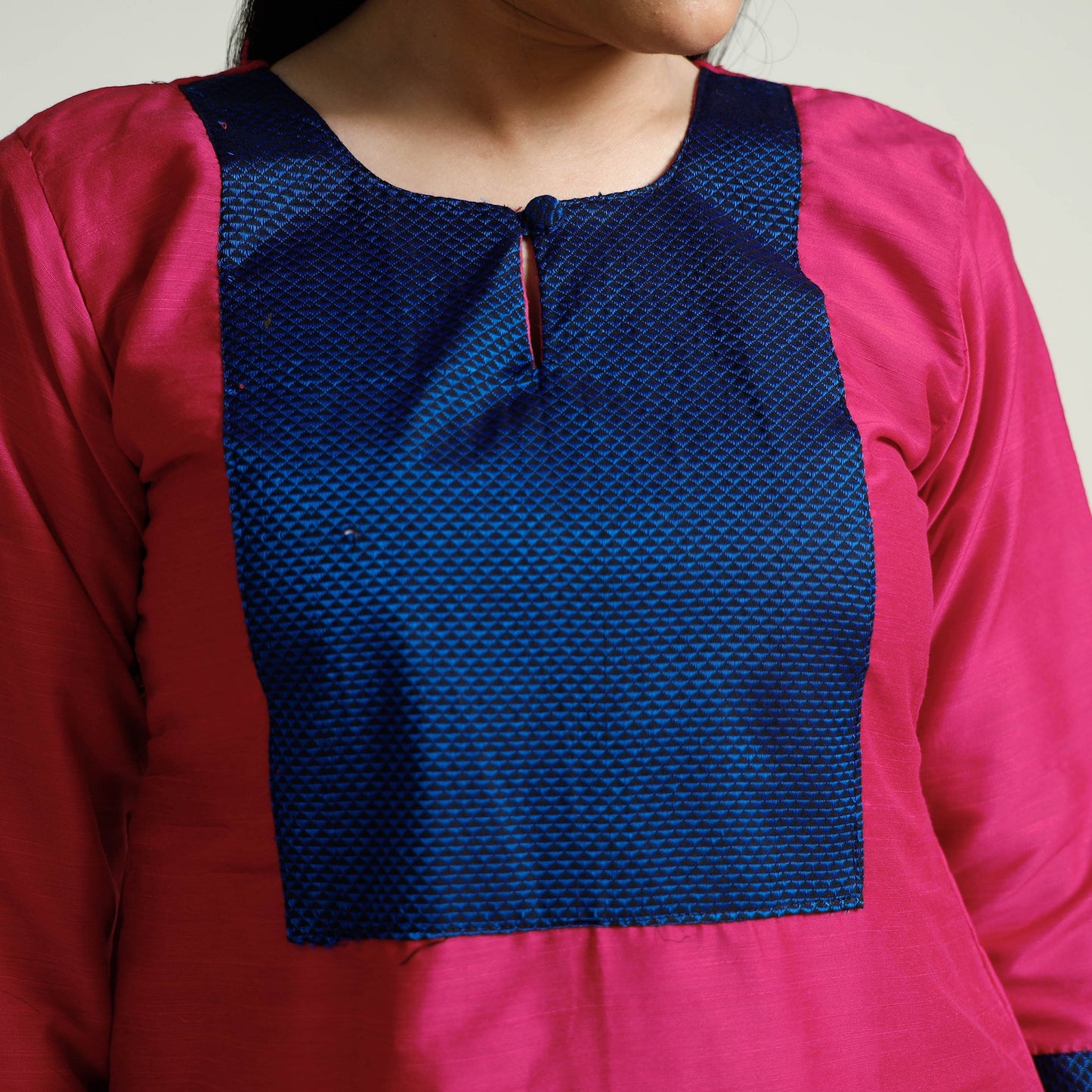 Bright Pink Plain Silk Long Kurta