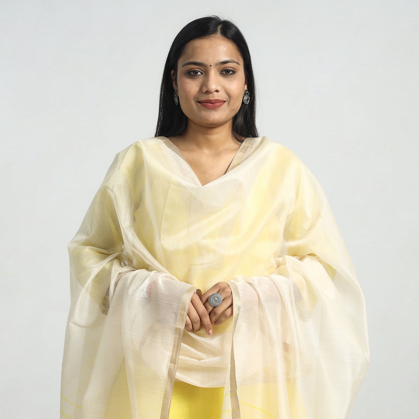 Traditional Maheshwari Handloom Silk Cotton Kurta with Dupatta Set
