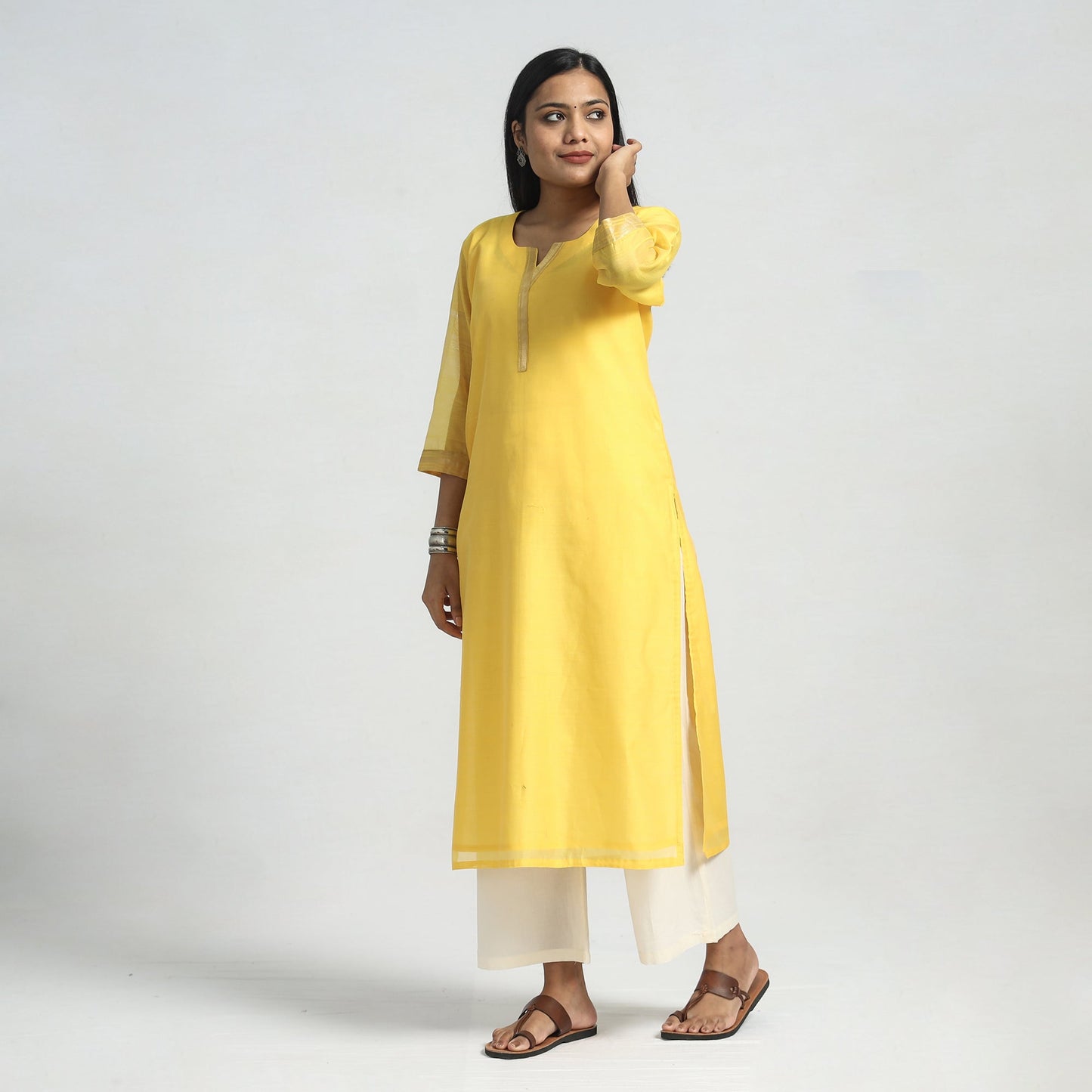 Traditional Maheshwari Handloom Silk Cotton Kurta with Dupatta Set
