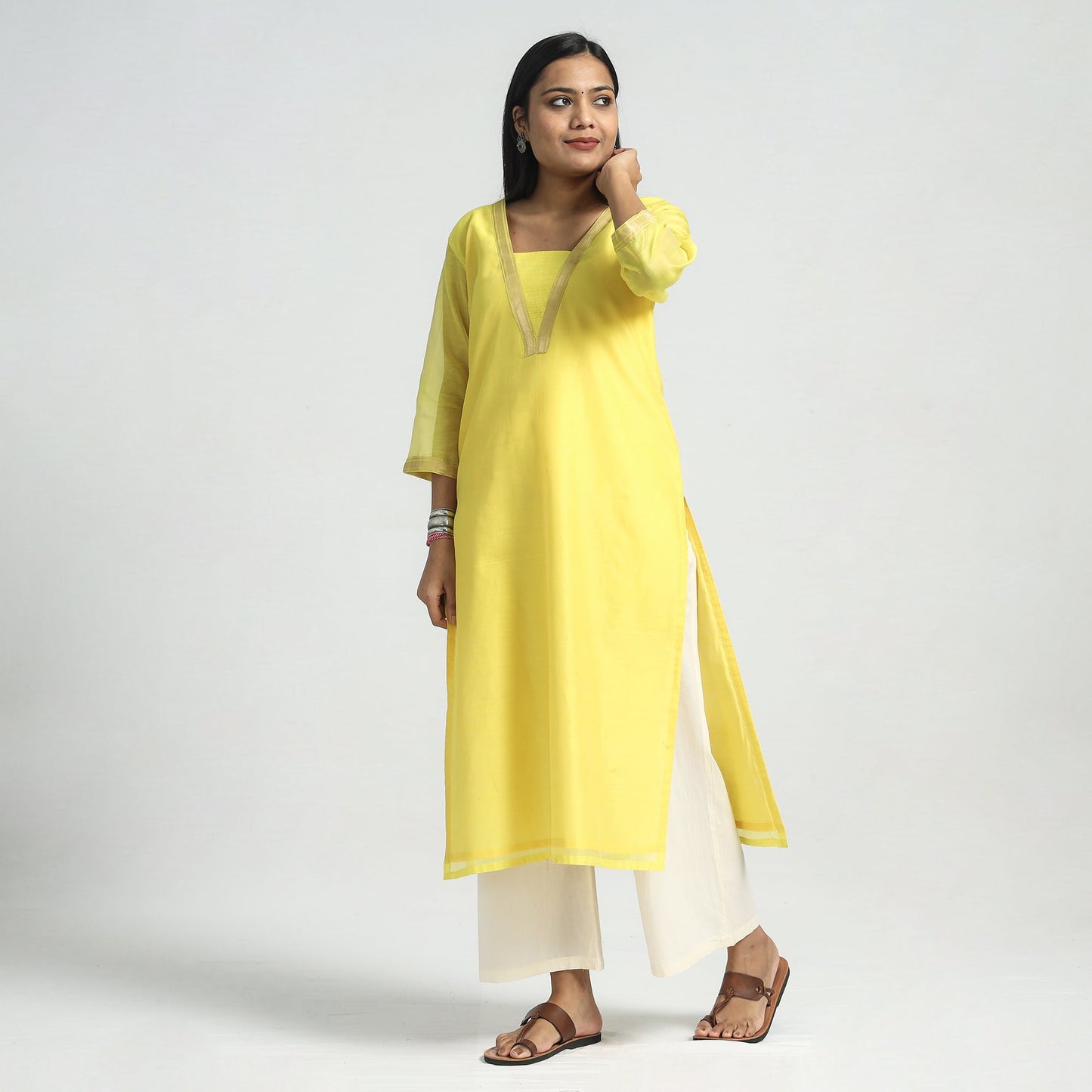 Traditional Maheshwari Handloom Silk Cotton Kurta with Dupatta Set