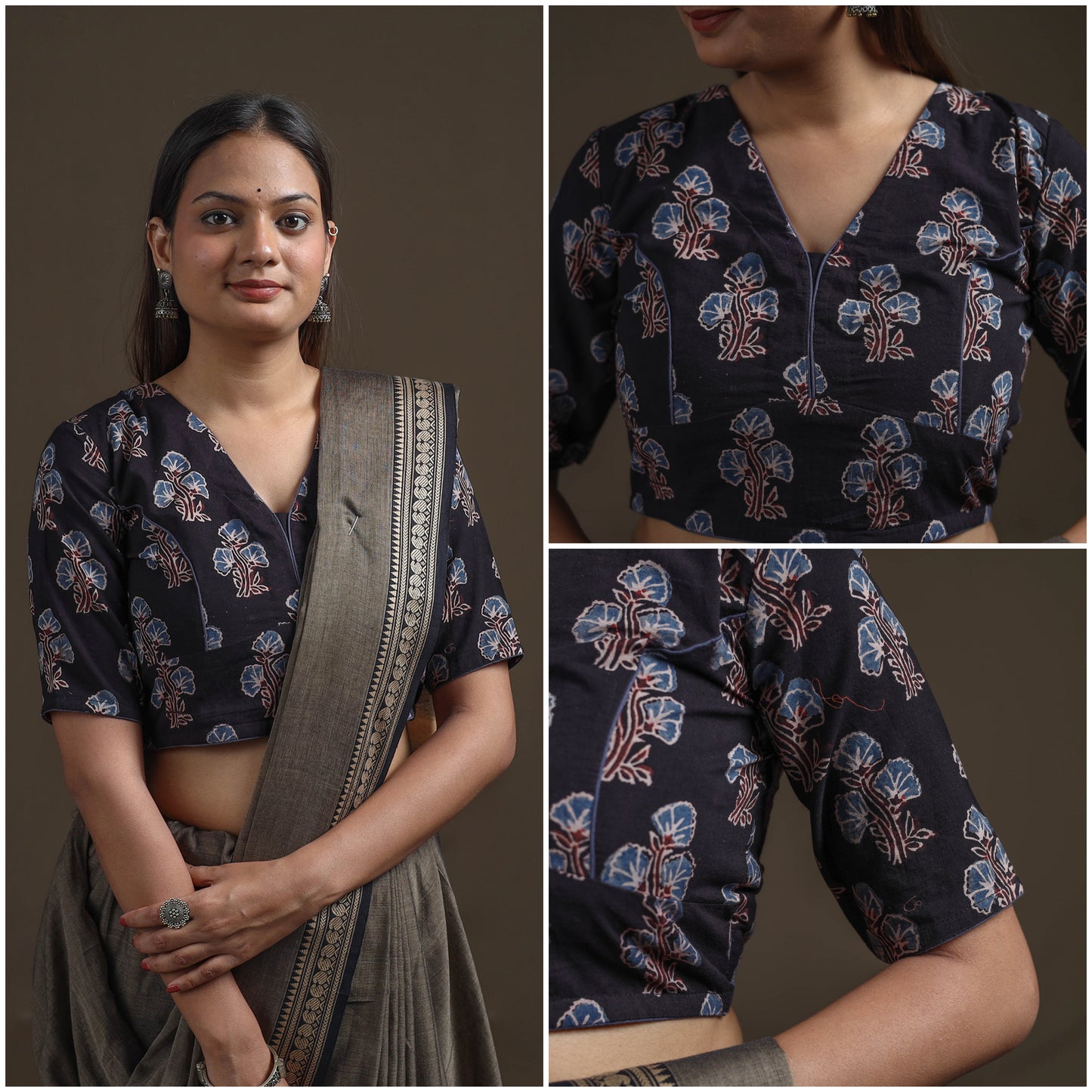 Ajrakh Hand Block Print Natural Dyed Cotton Readymade Blouse 15