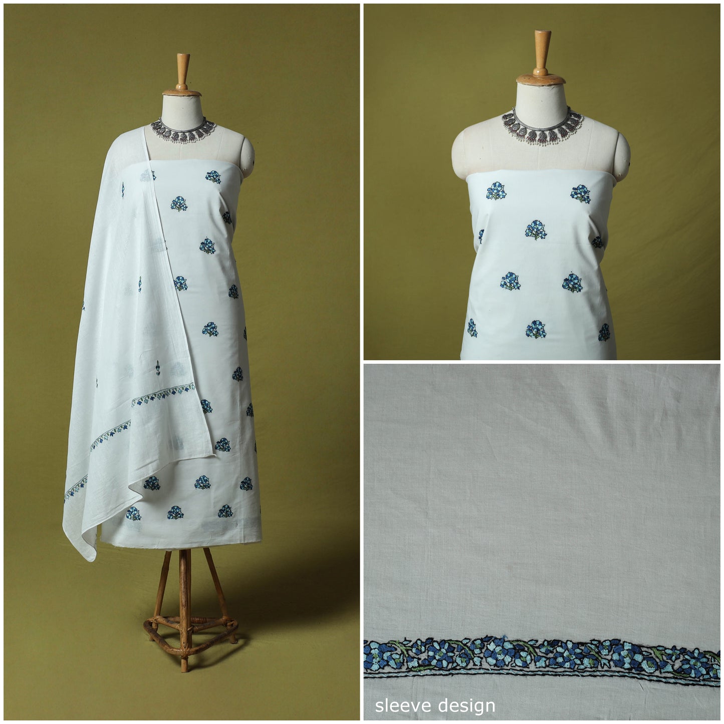 Hand Embroidered Cotton Kashida 3pc Unstitched Dress Material Suit Set 57