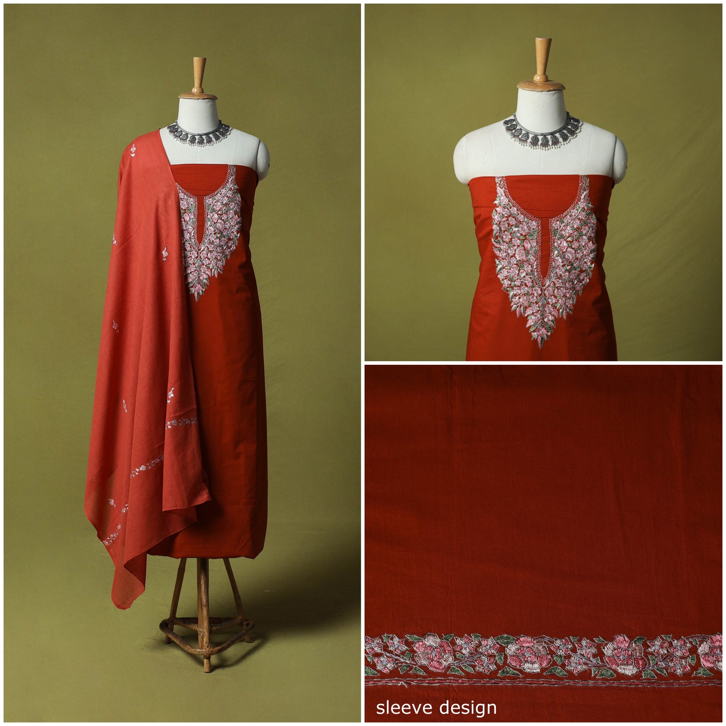 Hand Embroidered Cotton Kashida 3pc Unstitched Dress Material Suit Set 61