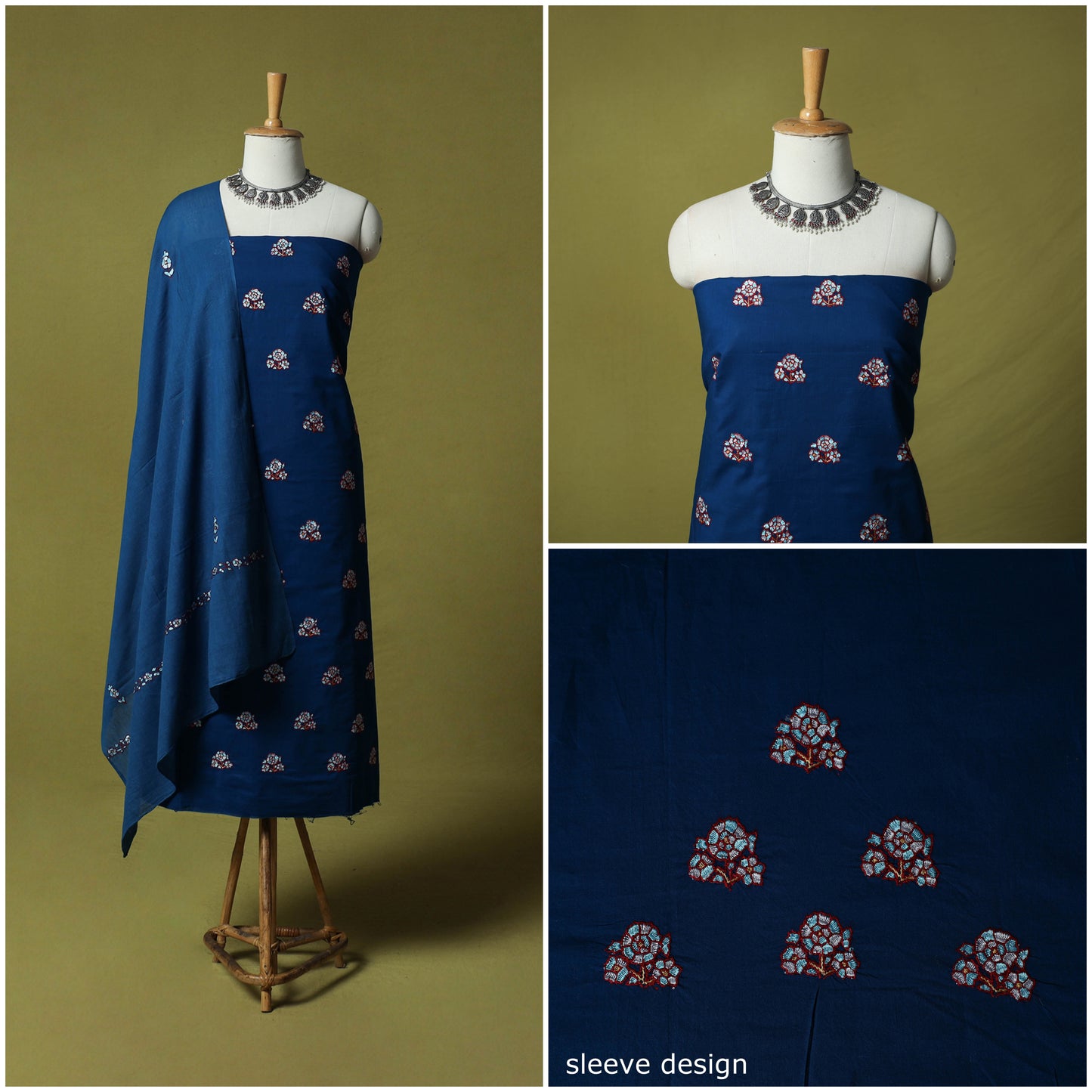 Hand Embroidered Cotton Kashida 3pc Unstitched Dress Material Suit Set 58