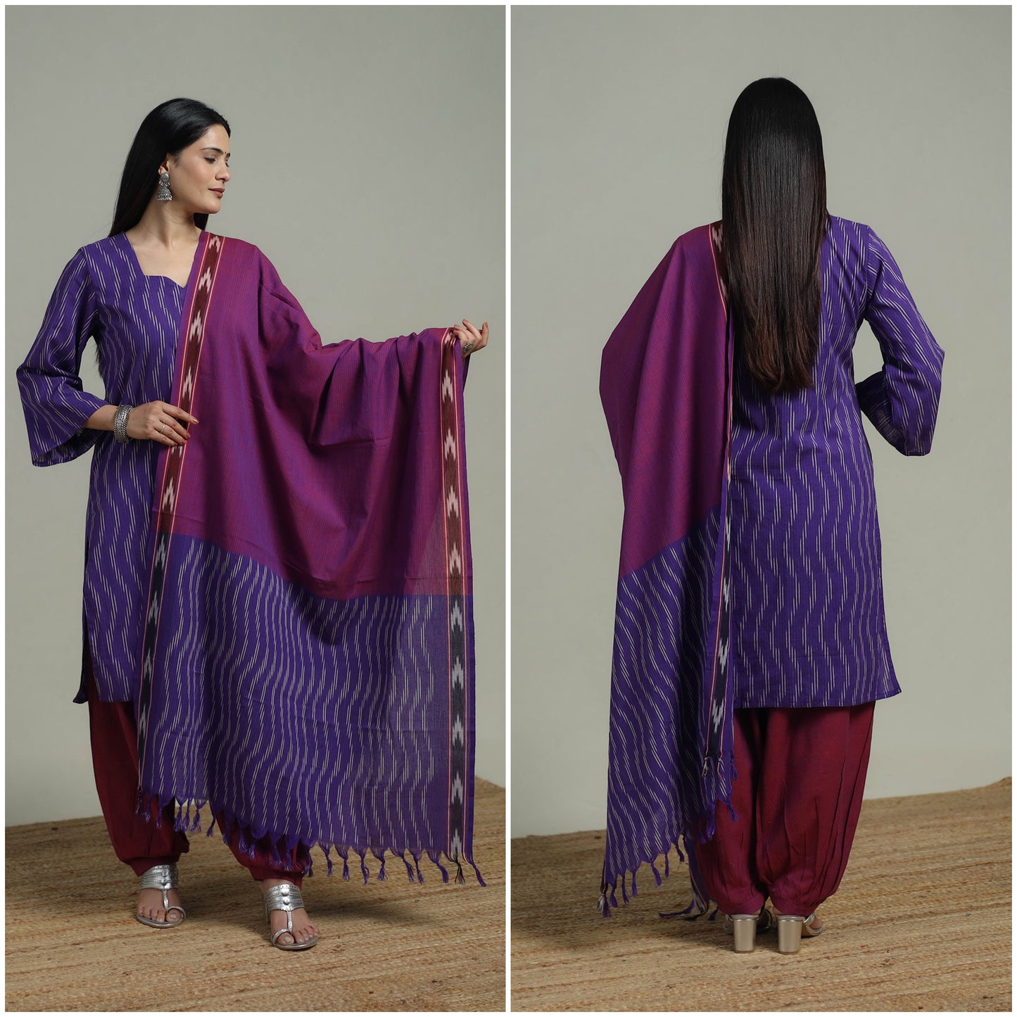 Pochampally Ikat Cotton Suit Set with Dupatta for women 04