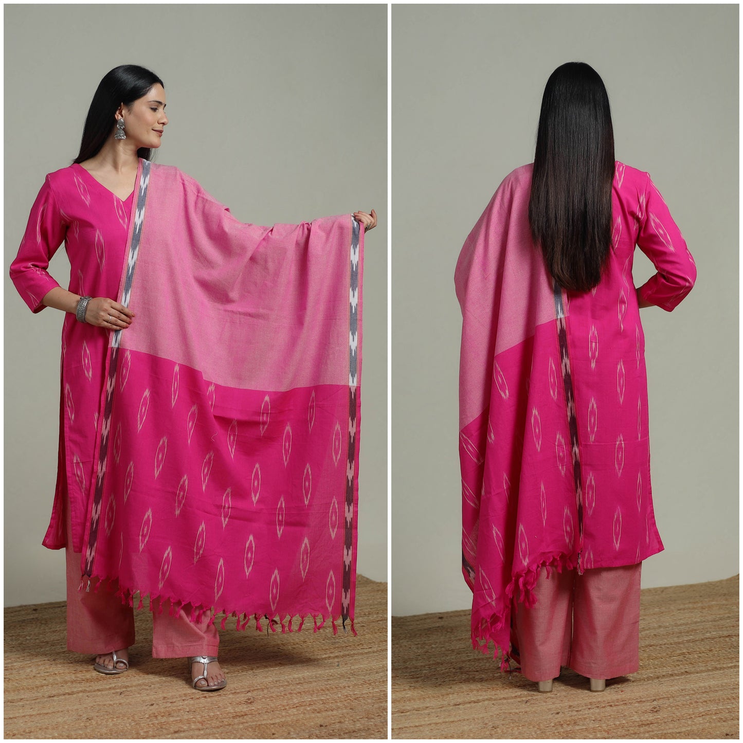 Pochampally Ikat Cotton Suit Set with Dupatta for women 07