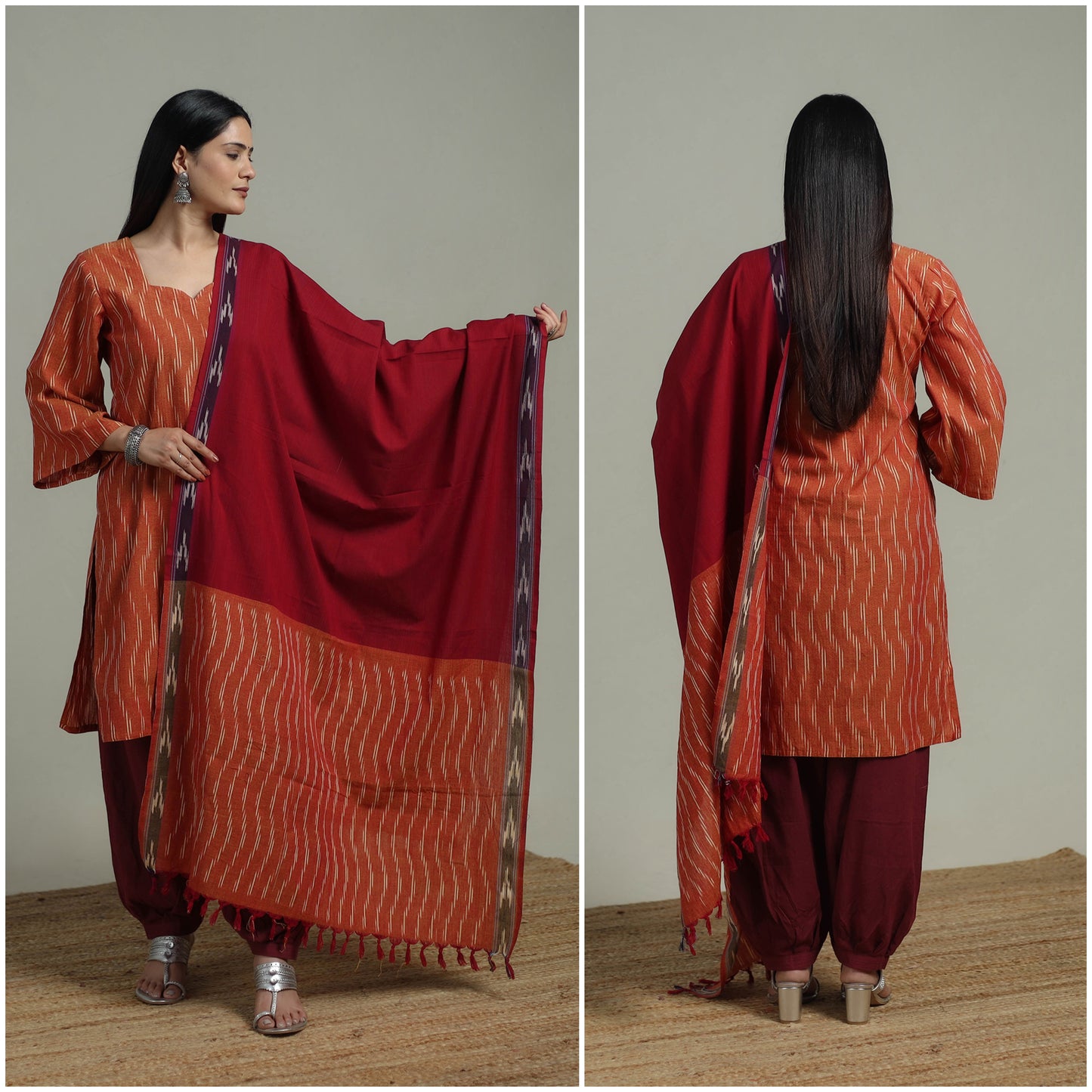 Pochampally Ikat Cotton Suit Set with Dupatta for women 03