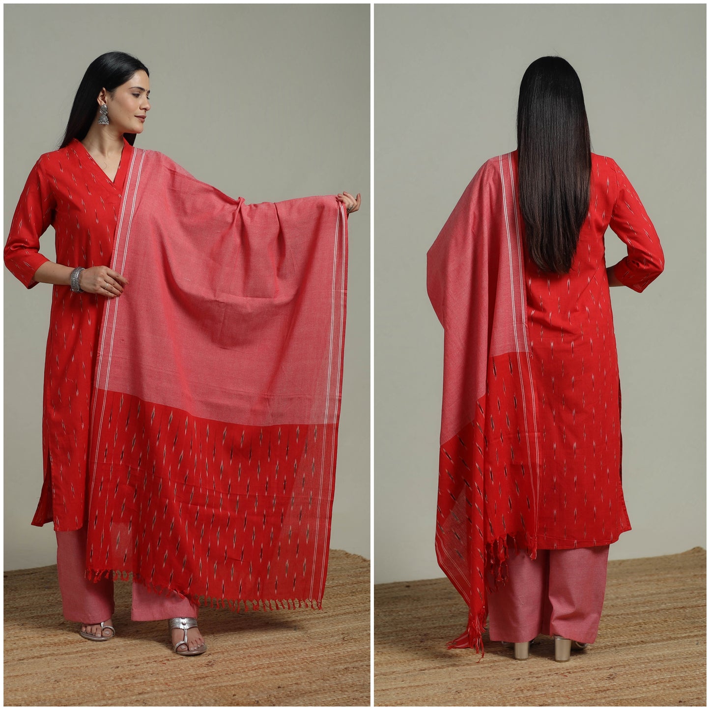 Pochampally Ikat Cotton Suit Set with Dupatta for women 18