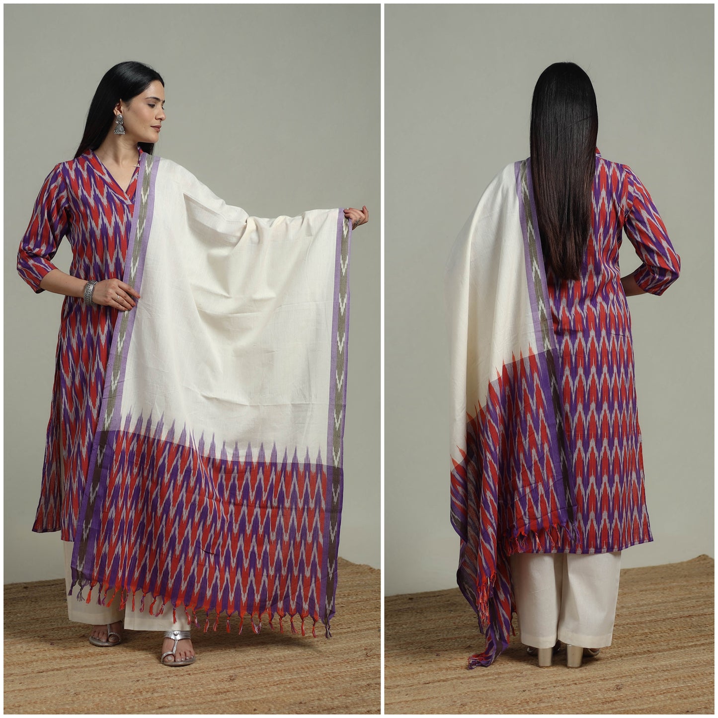 Pochampally Ikat Cotton Suit Set with Dupatta for women 17
