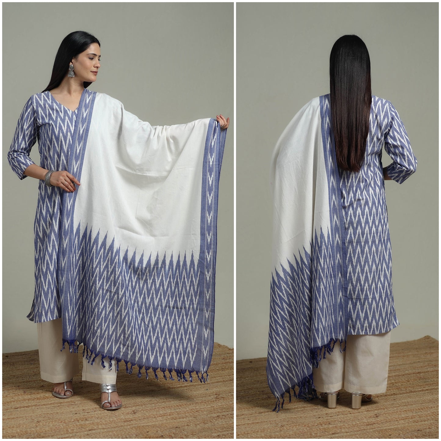 Pochampally Ikat Cotton Suit Set with Dupatta for women 09