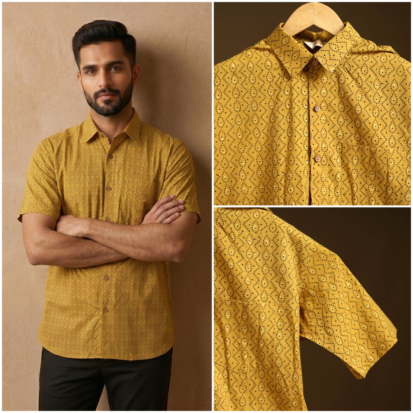 Natural Dyed Hand Block Print Cotton Men Half Sleeve Ajrakh Shirt 07