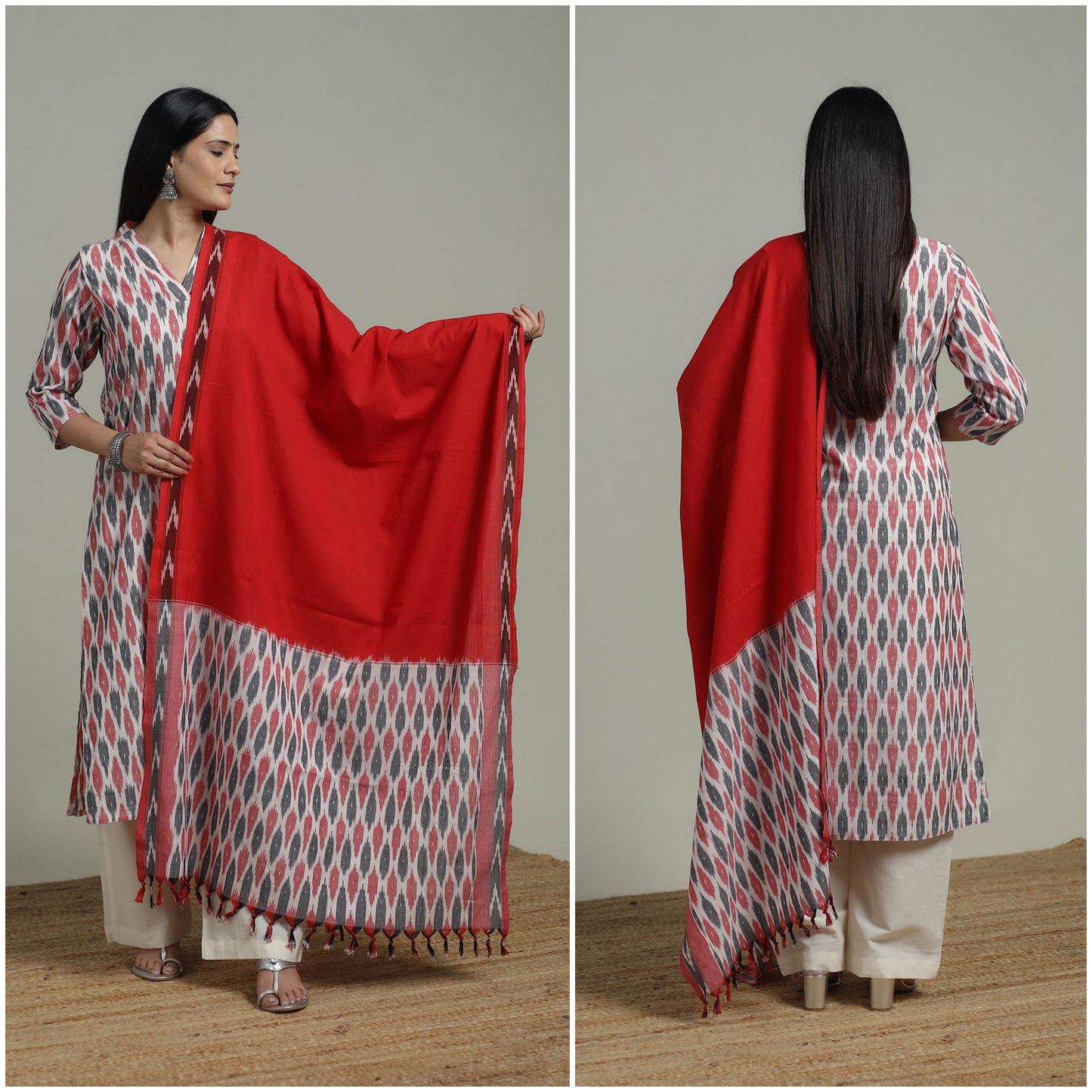 Pochampally Ikat Cotton Suit Set with Dupatta for women 20