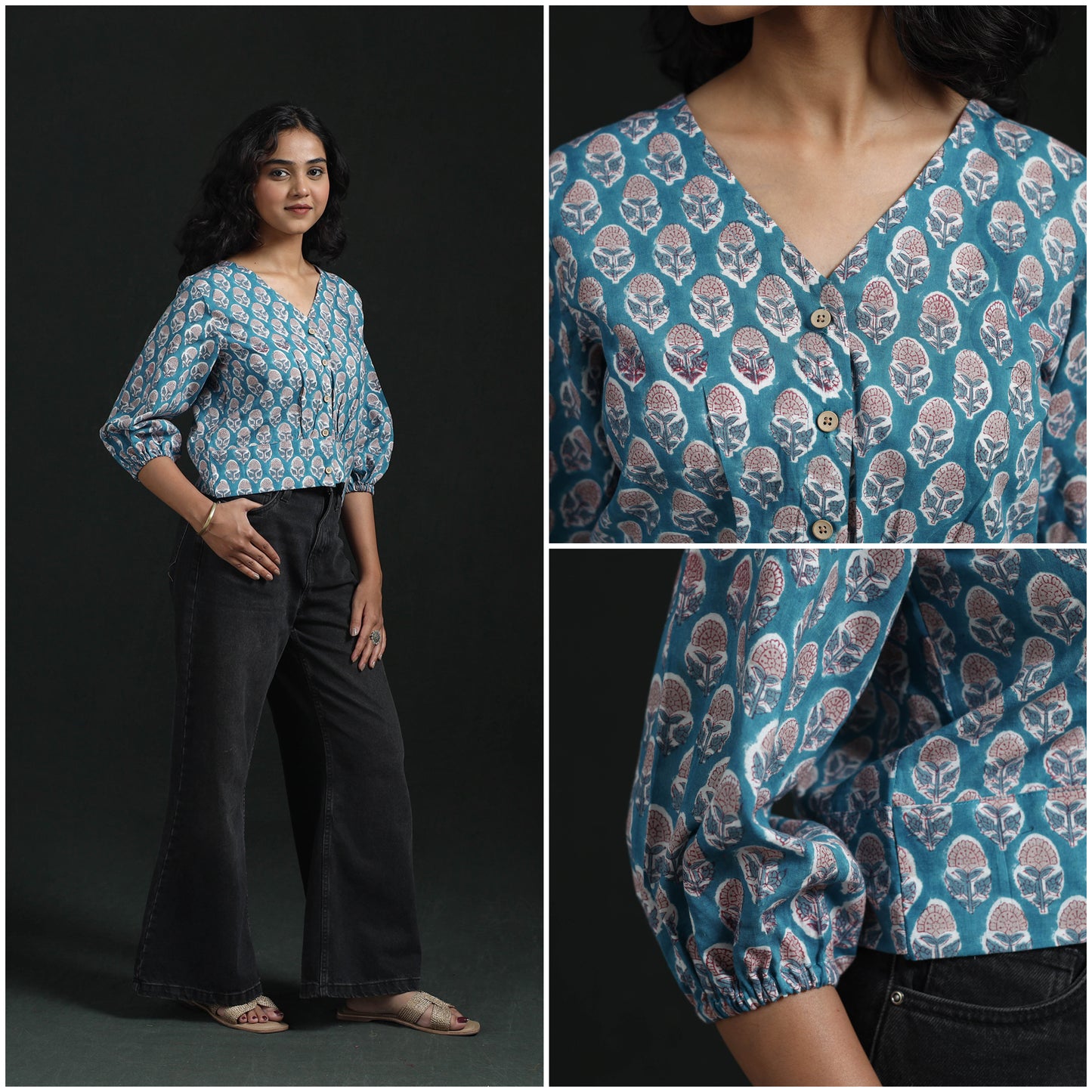 Hand Block Sanganeri Print Cotton Floral Crop Top 05