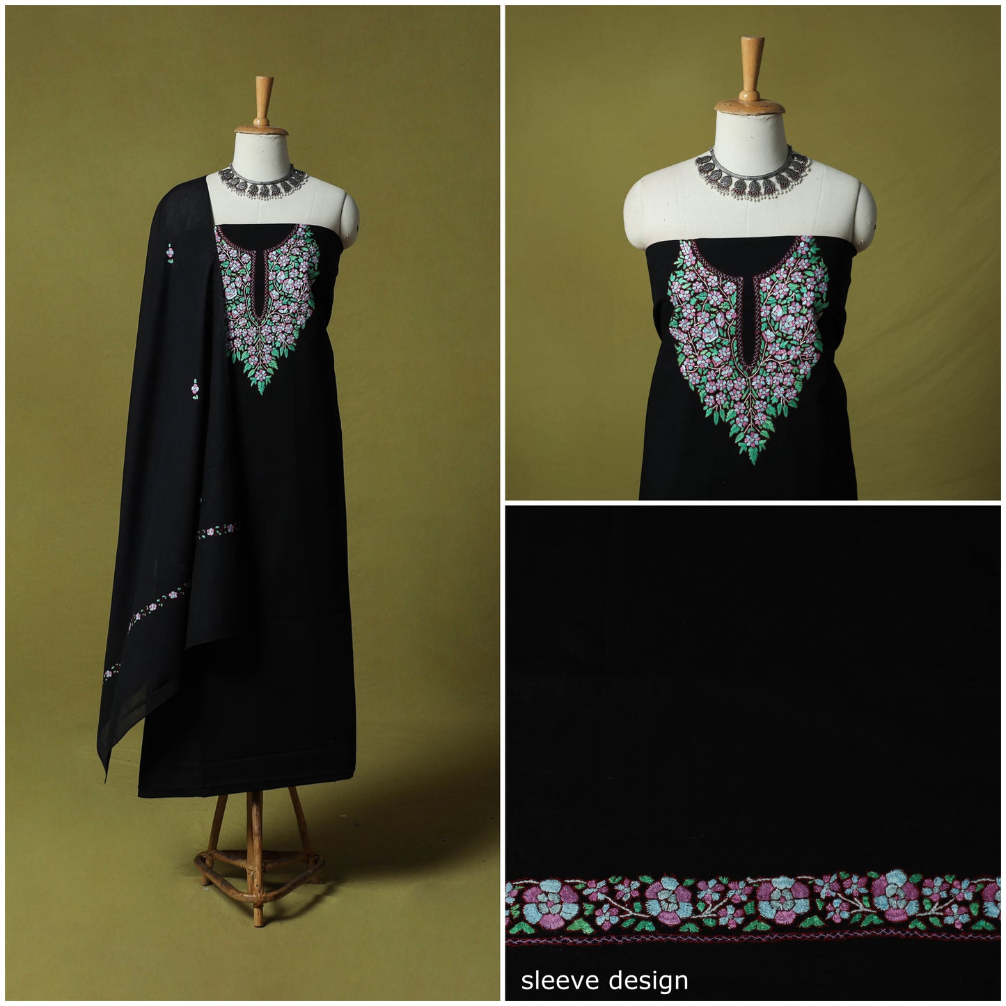 Hand Embroidered Cotton Kashida 3pc Unstitched Dress Material Suit Set 68