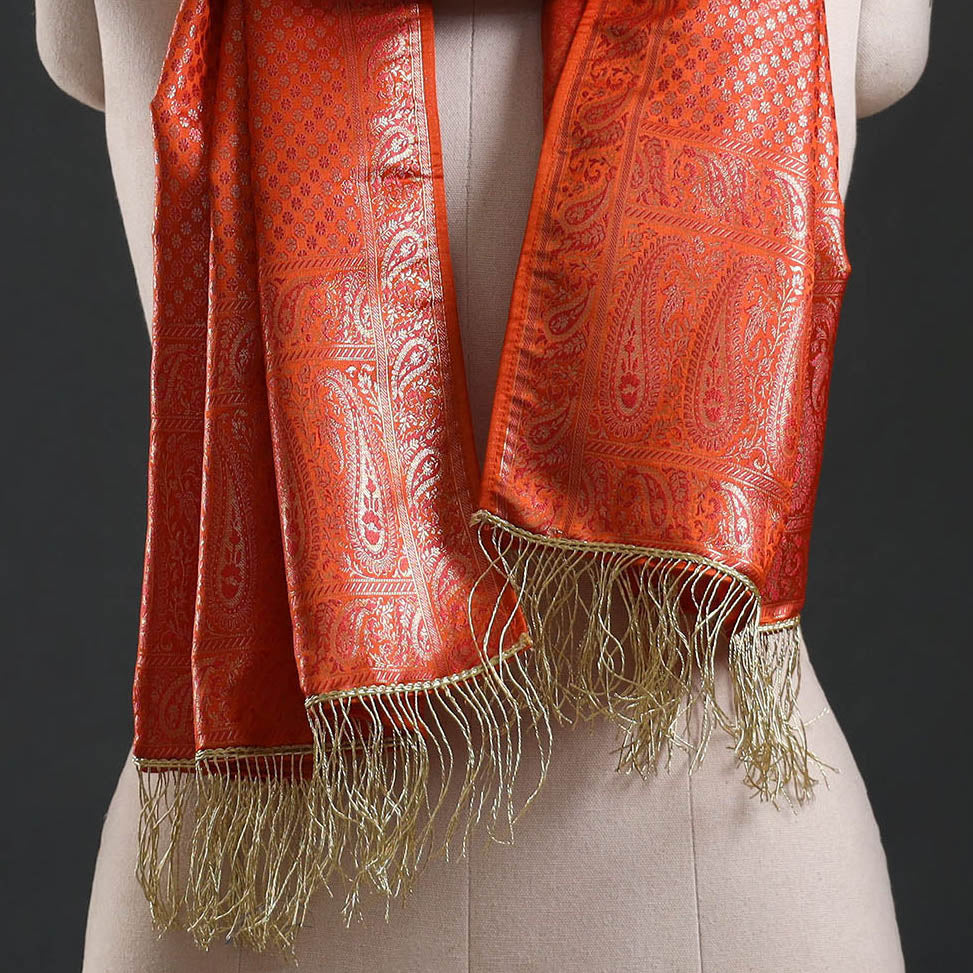 Brocade handloom semi silk banarasi stole 11 - handcrafted