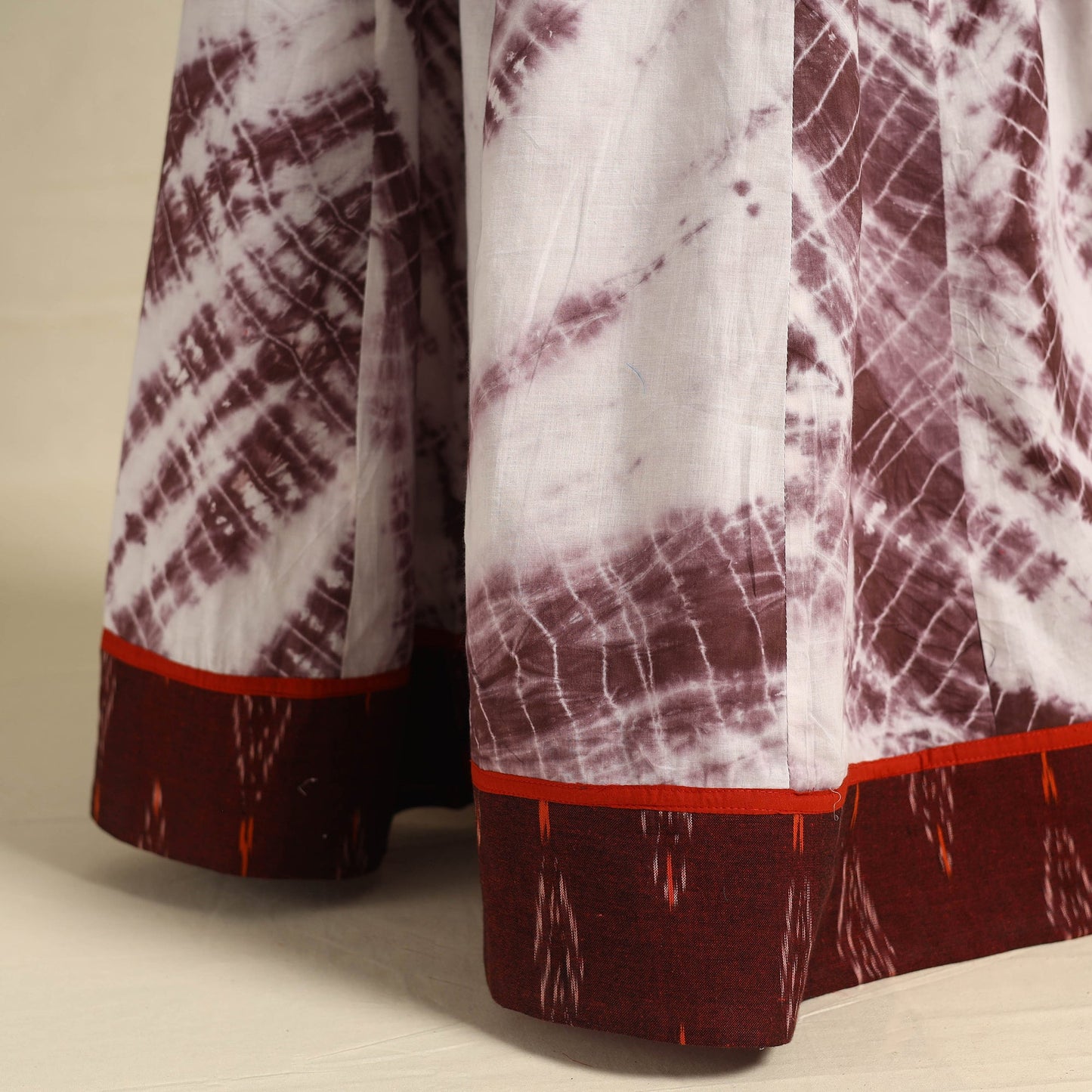 24 Kali Brown Patchwork Cotton Long Shibori Tie-Dye Skirt