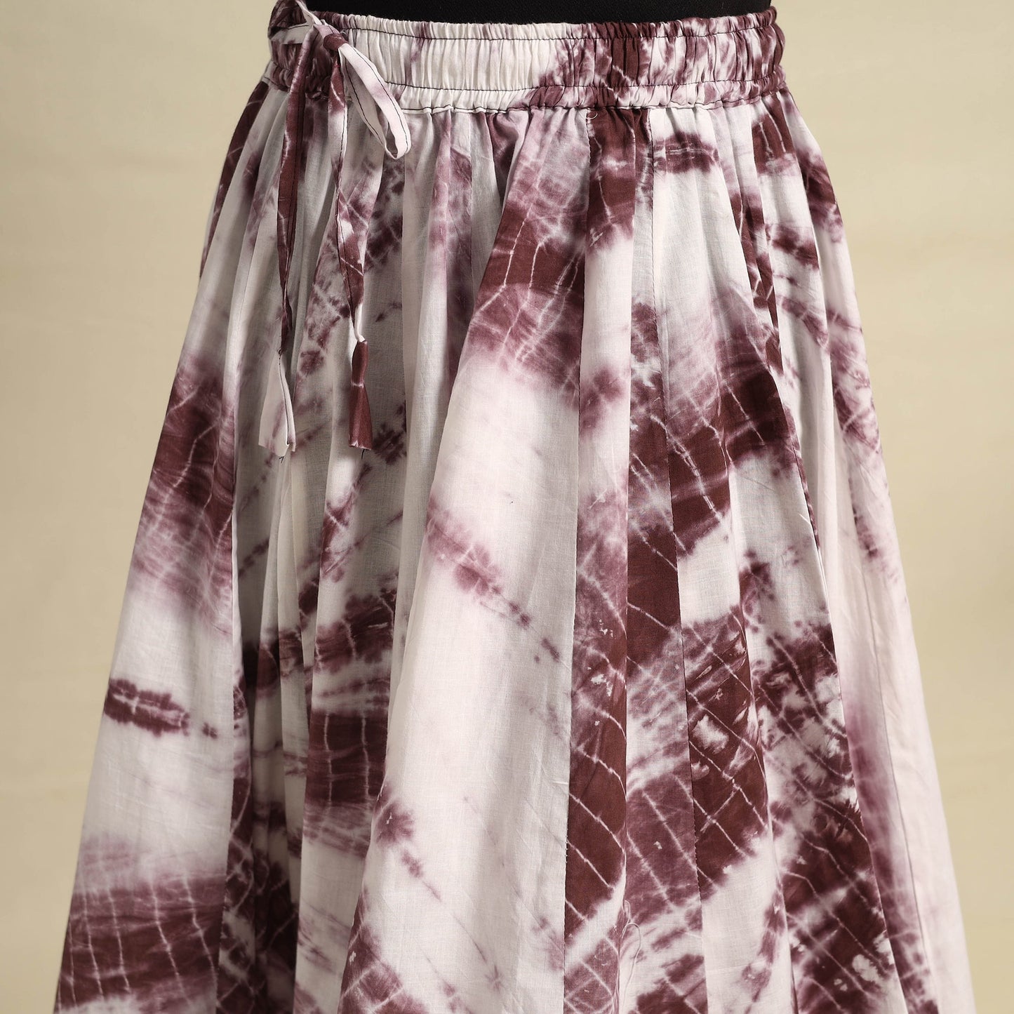 24 Kali Brown Patchwork Cotton Long Shibori Tie-Dye Skirt