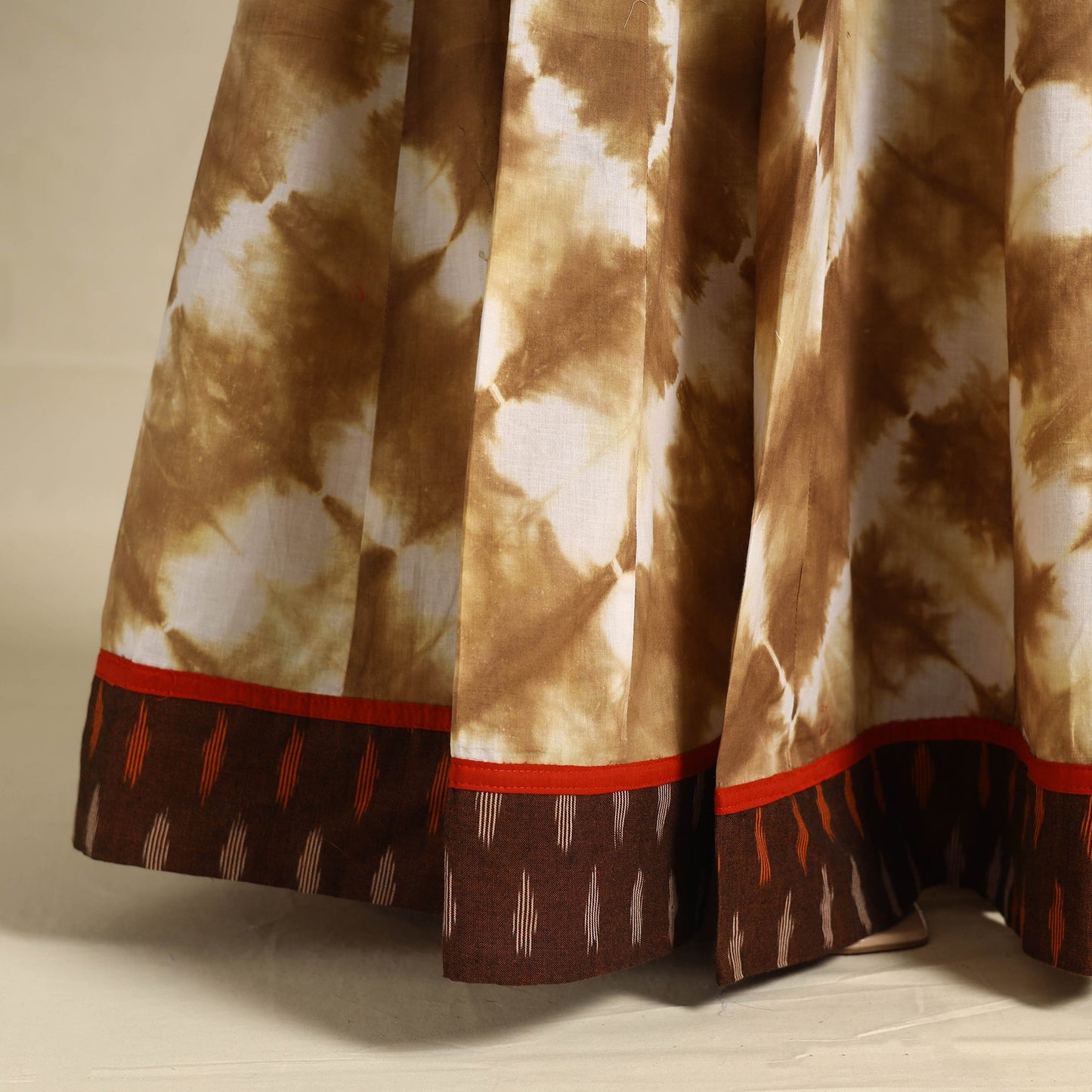 24 Kali Brown Patchwork Cotton Long Shibori Tie-Dye Skirt