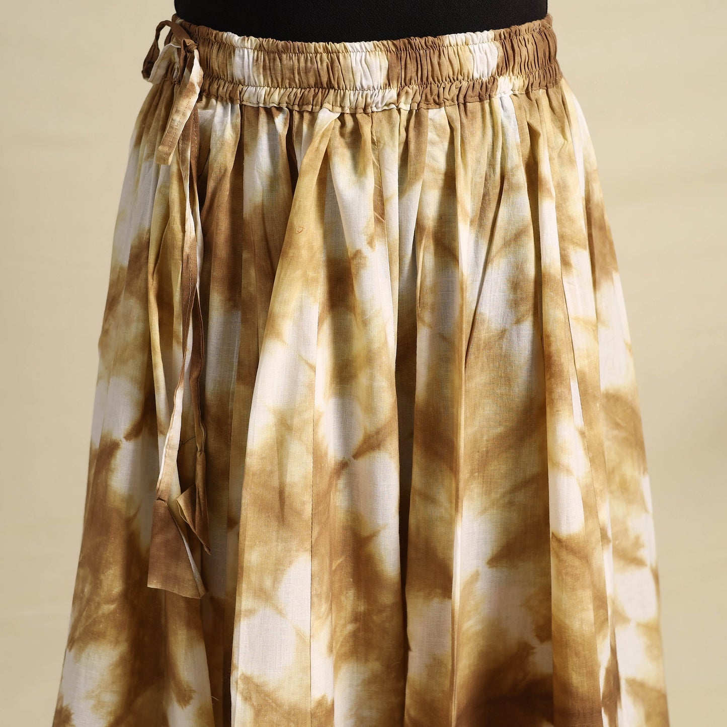 24 Kali Brown Patchwork Cotton Long Shibori Tie-Dye Skirt