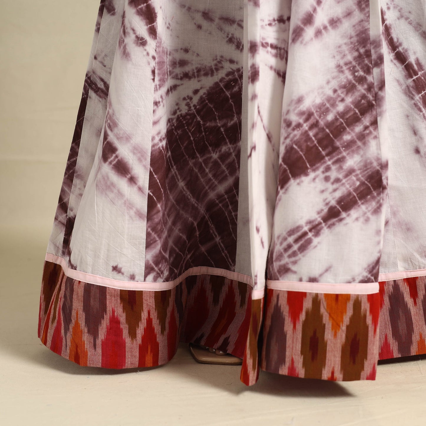 24 Kali Brown Patchwork Cotton Long Shibori Tie-Dye Skirt