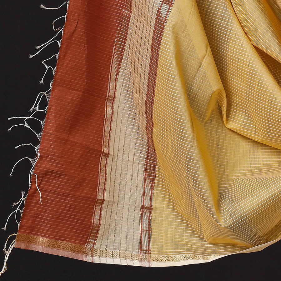 2pc Maheshwari Silk Cotton Handloom Stripe Suit Material Set with Zari Border