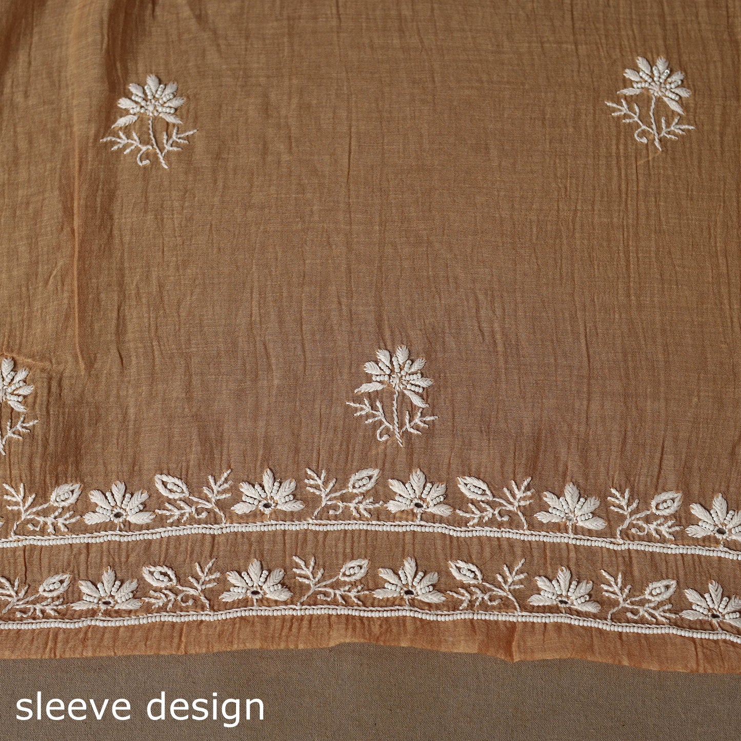 Brown - 2pc mul chanderi unstitched hand beads work heavy