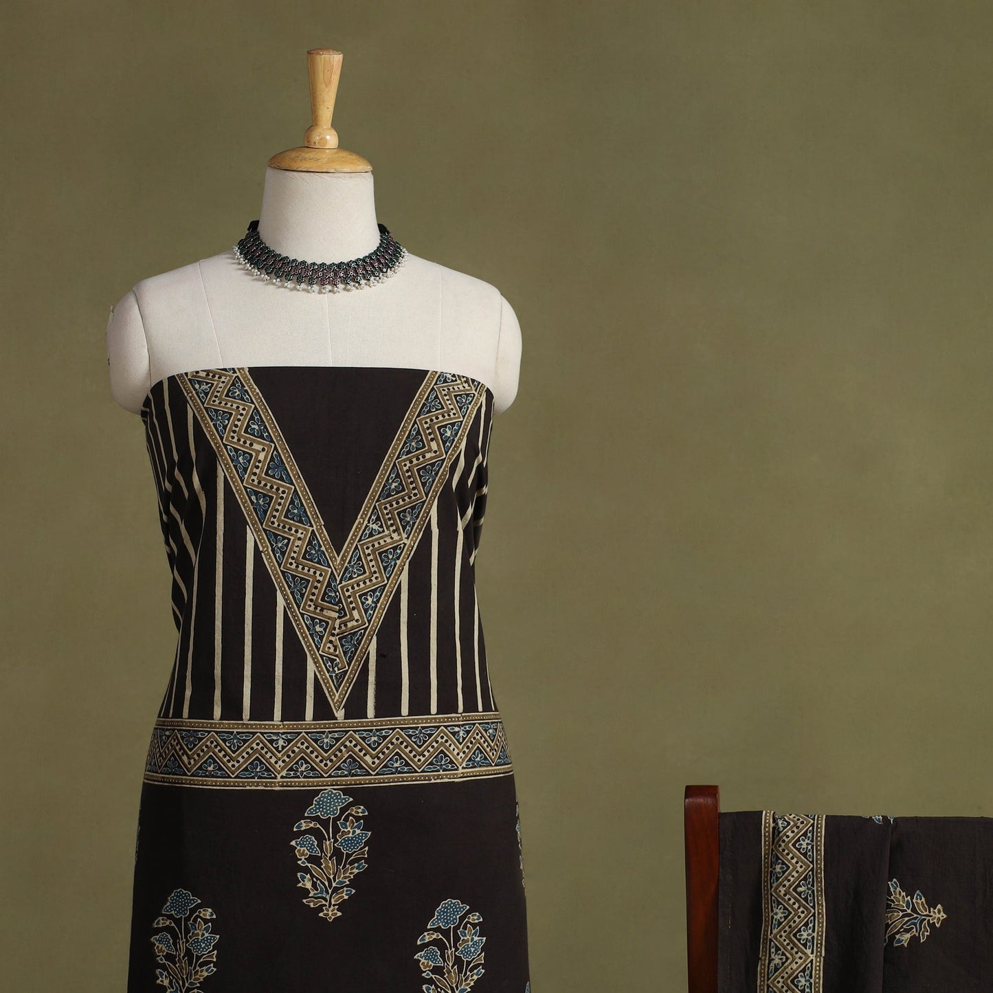 Brown 2pc Natural Dyed Cotton Block Print Ajrakh Dress Material