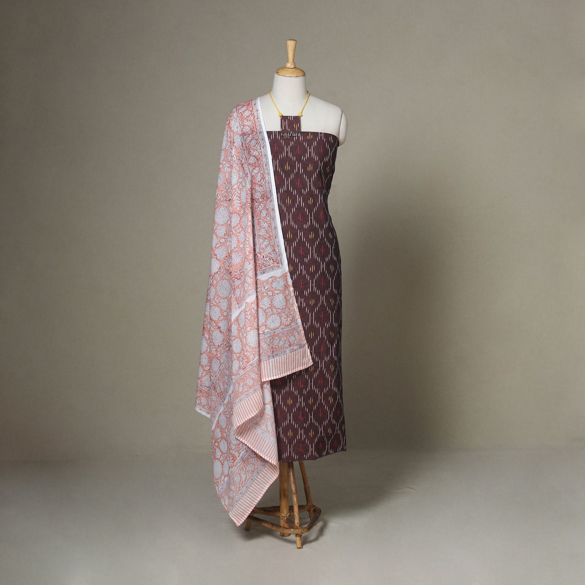 Grey - Pochampally Ikat Cotton 2pc Unstitched Dress Material Kurta Set 38 main image 0