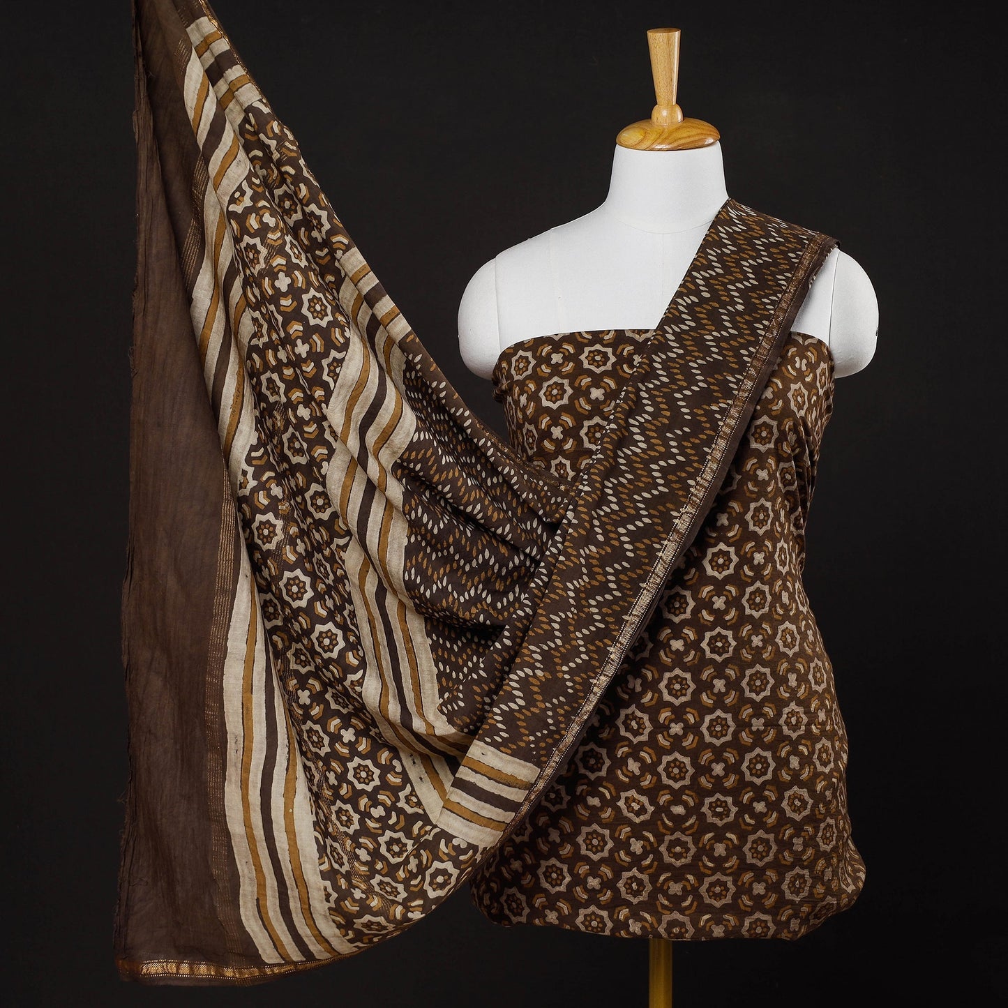 3pc Akola Block Printed Cotton Suit Material Set