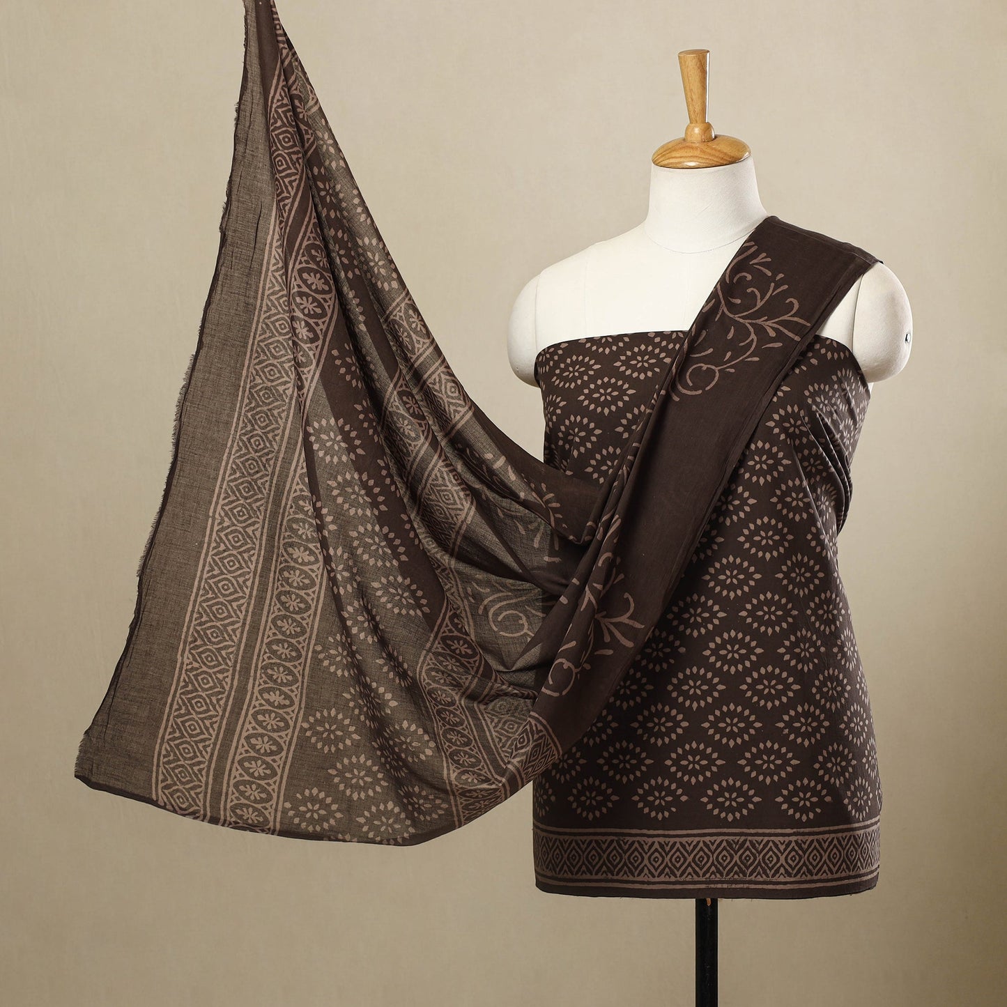 3pc Cotton Brown Jaipur Print Dress Material