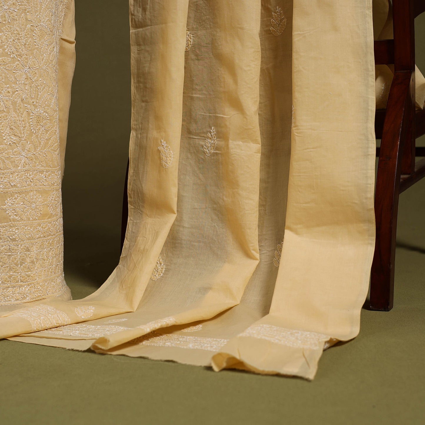 Buy Brown 3pc Cotton Lucknow Embroidery Chikankari Dress Material