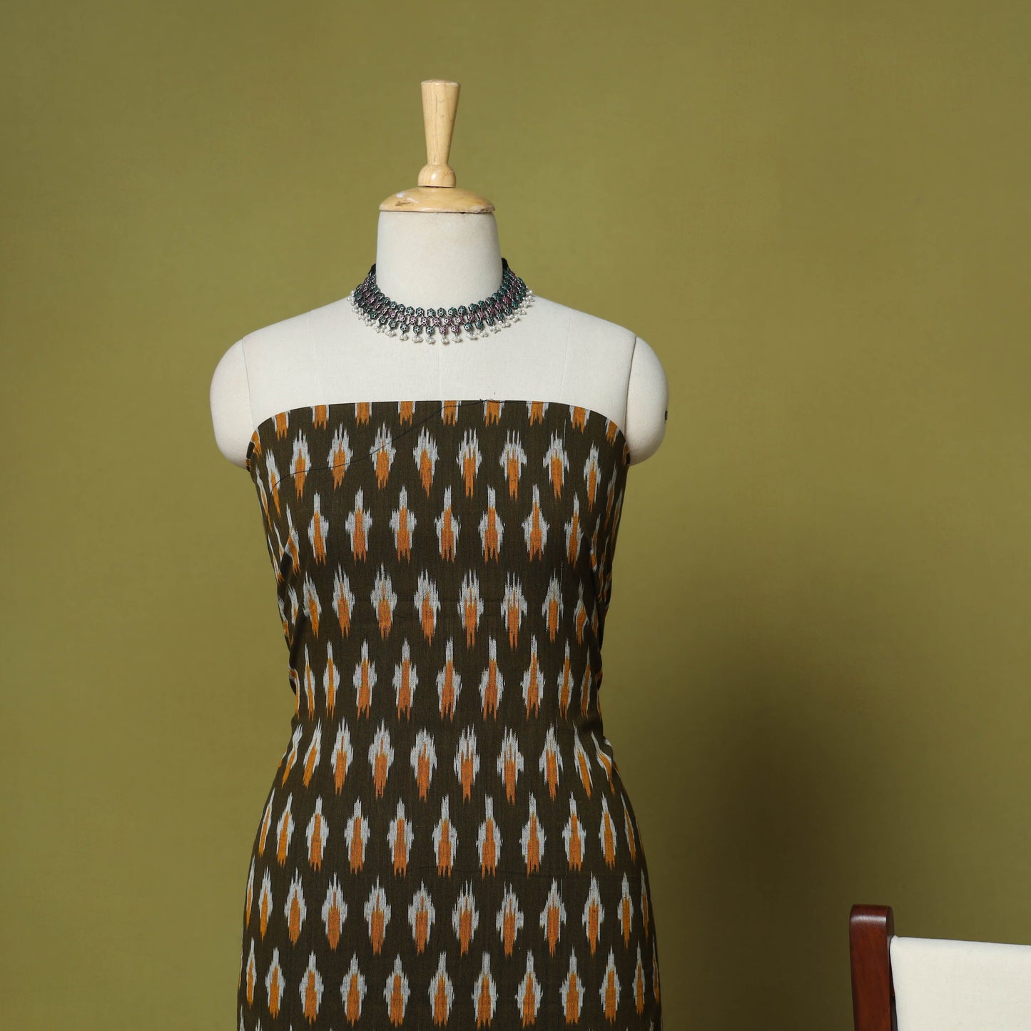 Brown - 3pc handloom cotton unstitched pochampally ikat