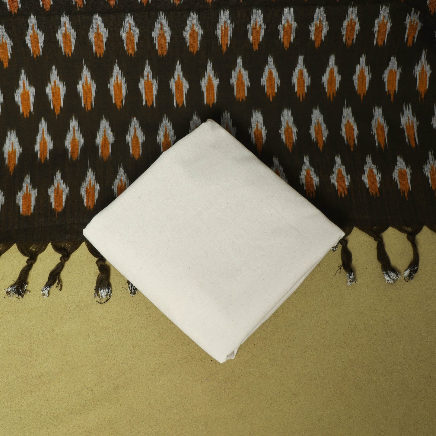Brown - 3pc handloom cotton unstitched pochampally ikat