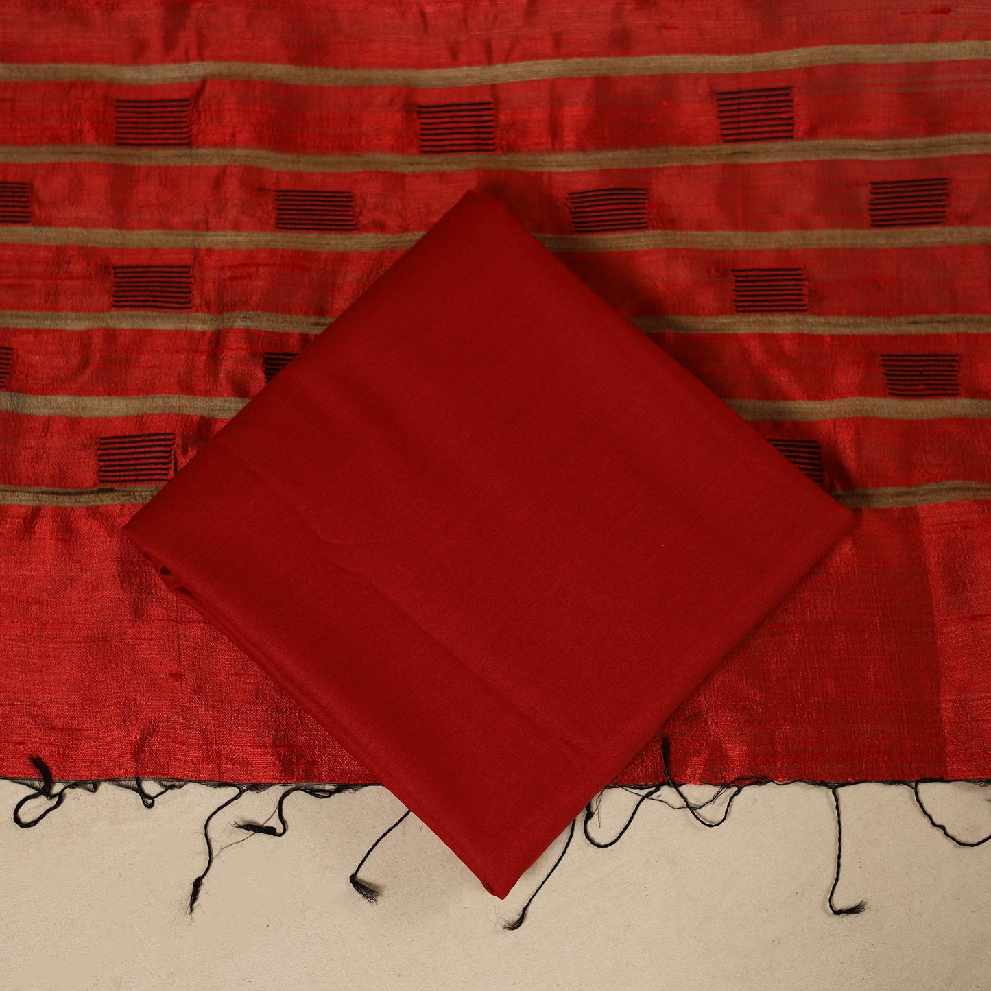 Brown - 3pc handloom tussar silk bhagalpuri unstitched