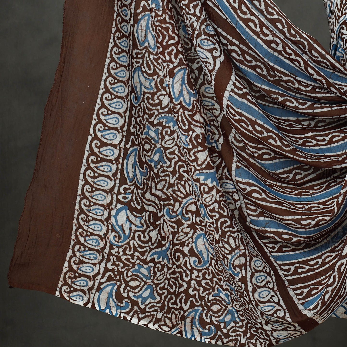 Brown 3pc Kutch Batik Print Cotton Dress Material Online