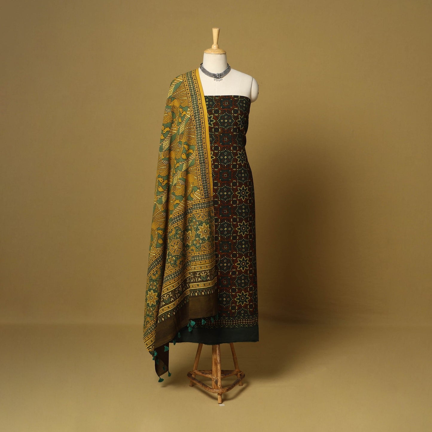 Brown - 3pc natural dyed cotton unstitched dress material