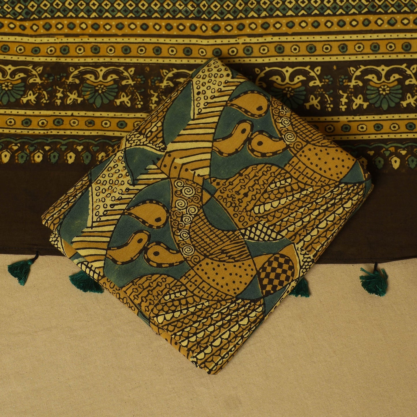 Brown - 3pc natural dyed cotton unstitched dress material