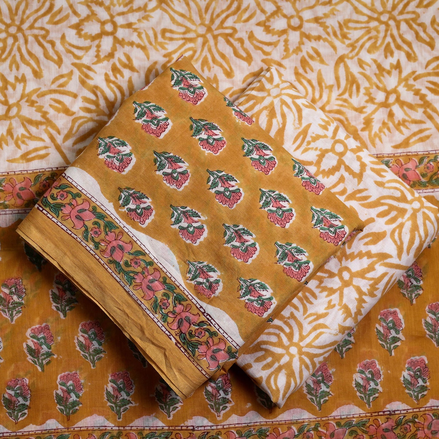 3pc Sanganeri Block Printed Cotton Suit Material Set Onine
