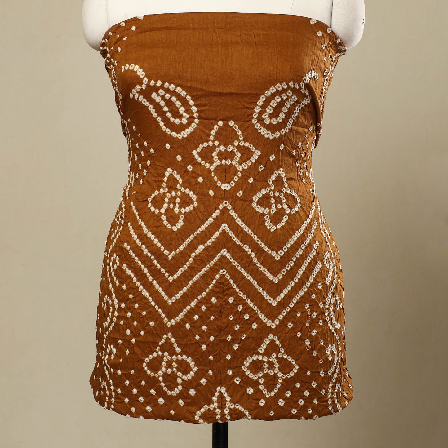 3pc Brown Tie & Dye Satin Cotton Bandhani Dress Material