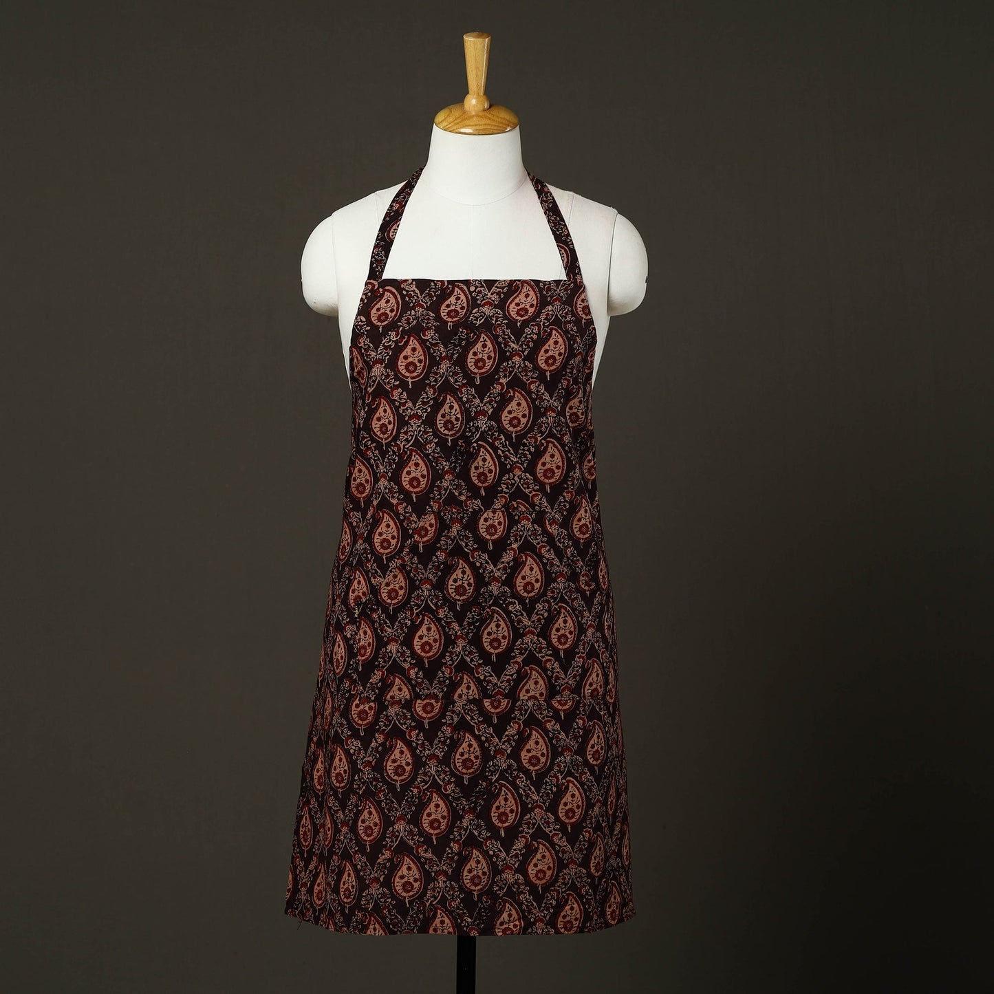 Brown Ajrakh Block Print Cotton Apron with Pocket