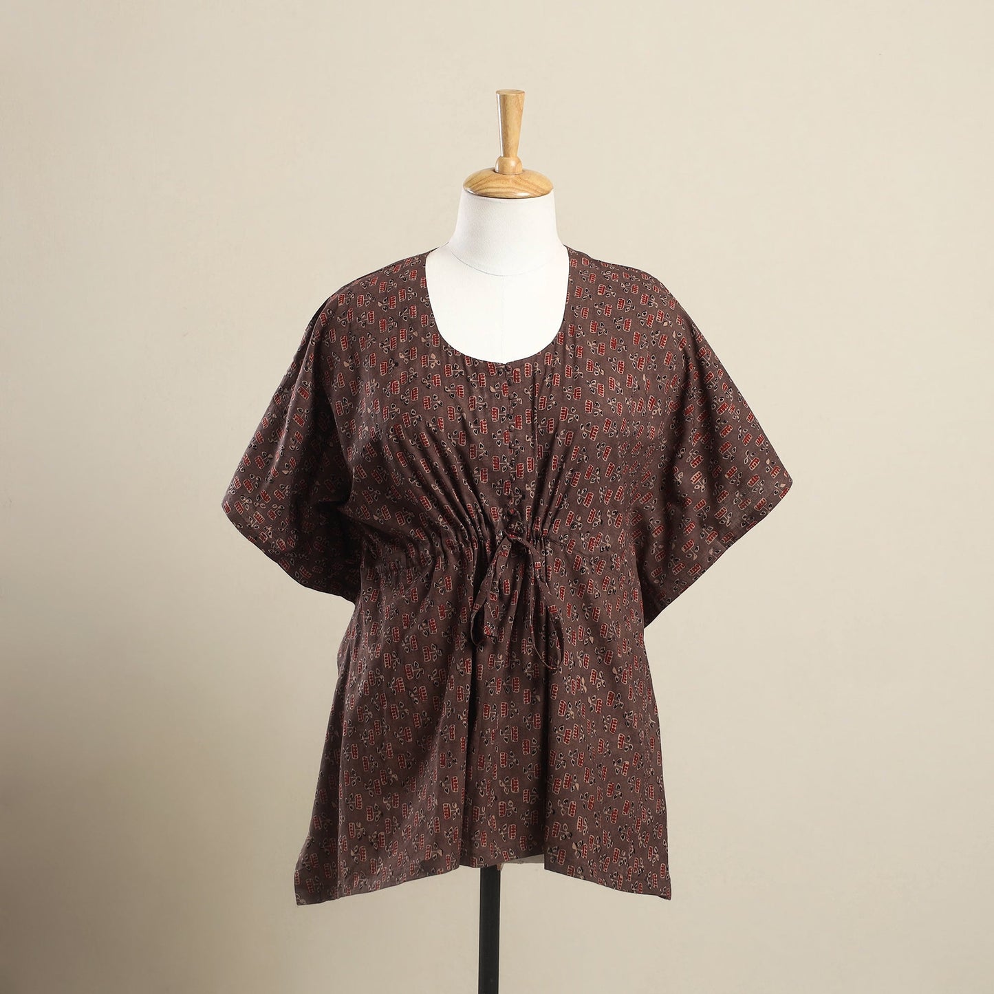 Brown Ajrakh Block Print Cotton Kaftan