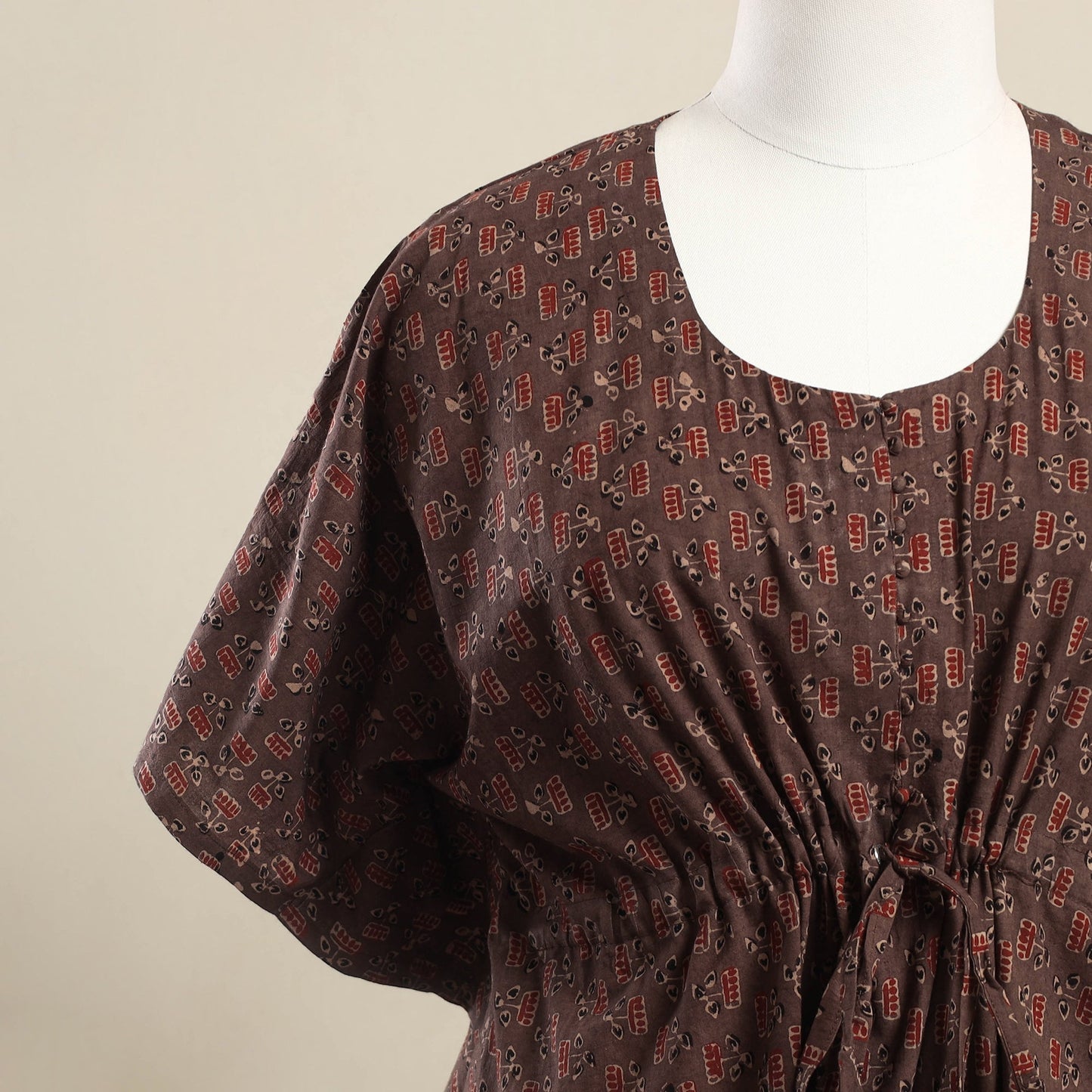 Brown Ajrakh Block Print Cotton Kaftan